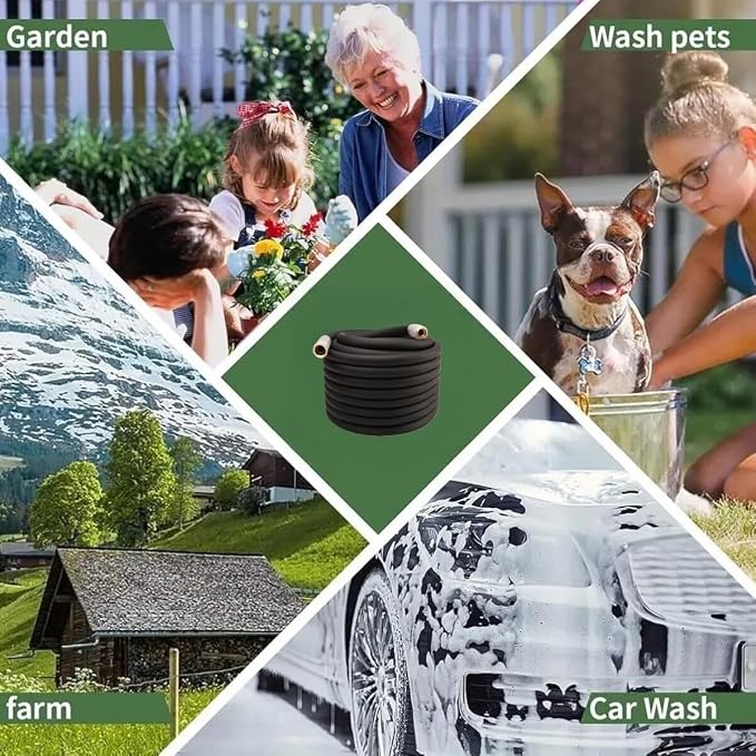 Heavy Duty Premium Garden Hose 100ft x 3/4", 300PSI Working, 1000PSI Burst, Hybrid Rubber Water Hose with Transparent Swivel Handle - Hot/Cold Water - Five Layered Braiding with Brass fittings (Black)