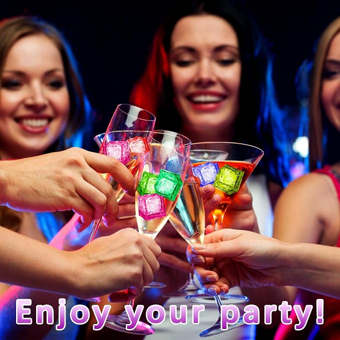24 Pcs Light Up Ice Cubes - Waterproof LED Ice Cubes with Liquid Sensor and Color Changing Effect for Party, Bar, Wedding Decor - Multi Color