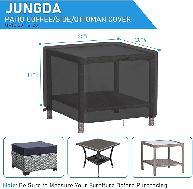 Outdoor Ottoman Cover Rectangle, Waterproof Patio Ottoman Cover, Heavy Duty Outdoor Side Table Furniture Covers - 30 x 20 x 17 Inch