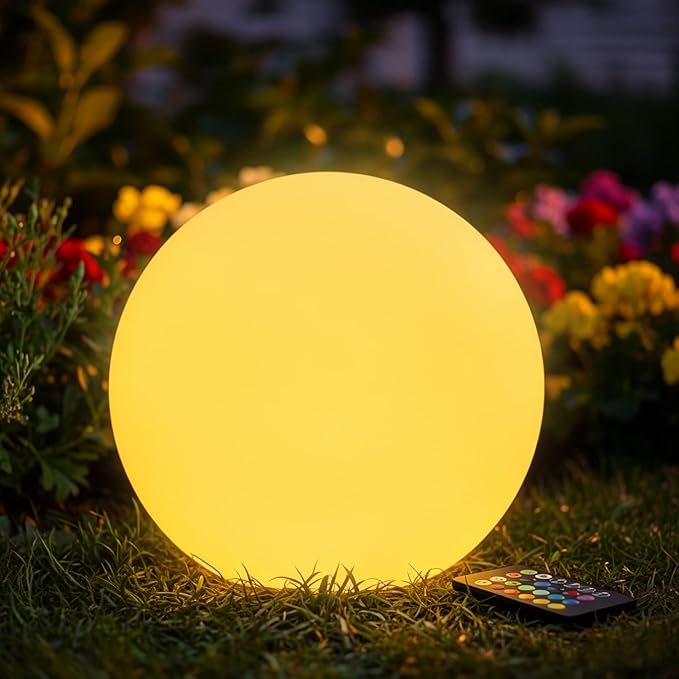 12-inch Dimmable Solar Globe Light, RGB 16 Color Changing Large Glowing Orb Light w/Remote, Waterproof Outdoor Solar Ball Lights with Ground Stake, Perfect for Backyard Garden Poolside