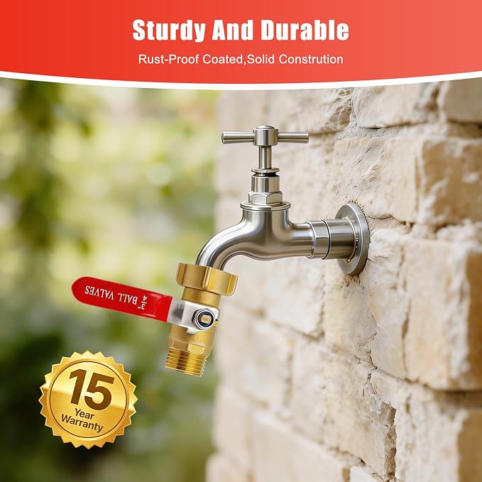 Heavy Duty 3/4" GHT Brass Garden Hose Shut Off Valve - Full-Flow Design, 304 Stainless Steel Handle, Corrosion Resistant for Outdoor Faucet, Sprinkler & Water Control