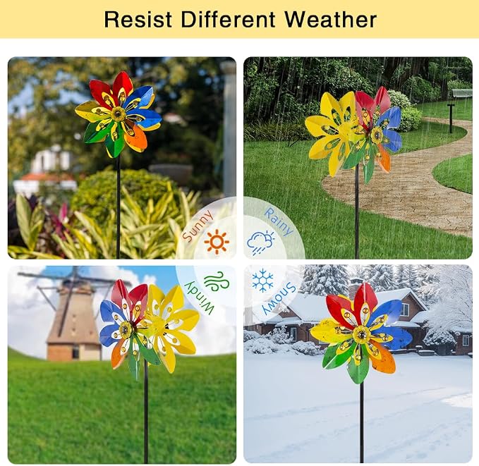 Stargarden Outdoor Wind Spinner, 64 * 14.2" Double Wind Sculptures,Colorful Metal Windmill for Garden Patio Yard Decor