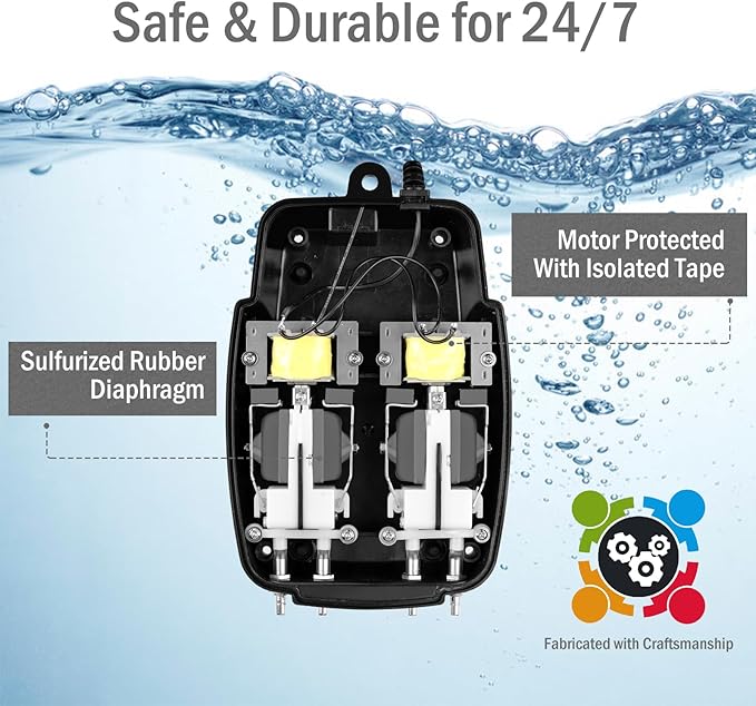All-in-One Pond Aerator for Outdoor Ponds, Flow Adjustable Pond Air Pump Aeration Kit with Airline Tubing Air Stones Check Valves