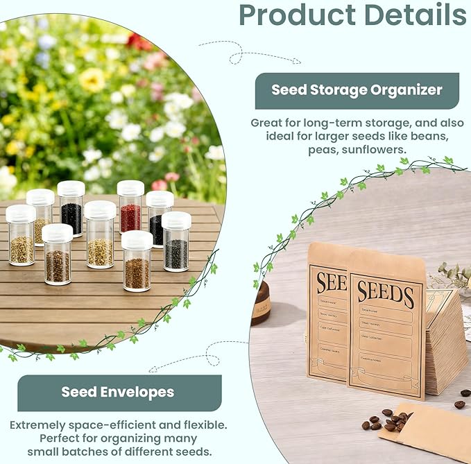 Seed Storage Organizer Box, Metal Seed Box, Garden Seed Organizer with Lid, Seed Containers Storage with 5 Compartments, 30 Seed Holder Organizers, 100pcs Seed Envelopes (Blue)