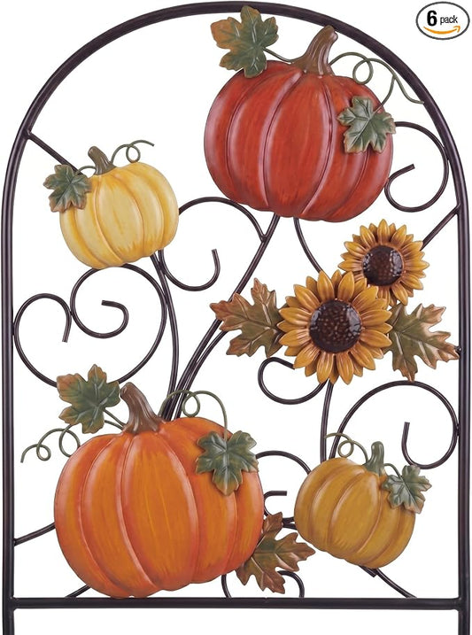 Yaocom 6 Pack Fall Decorative Garden Fence, Pumpkin Outdoor Yard Decor, Metal Garden Border Fence Panels for Flower Bed Patio Lawn Pathway Landscape Decor, 16.5''H x 11.8''W