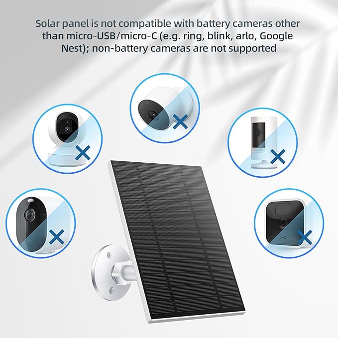 5W Solar Panel for Security Camera, Solar Panel with Micro USB & USB-C Port for DC 5V Outdoor Rechargeable Battery Camera, IP65 Waterproof, 360° Adjustable Security Mount, 9.8ft Cable(White 1PC)
