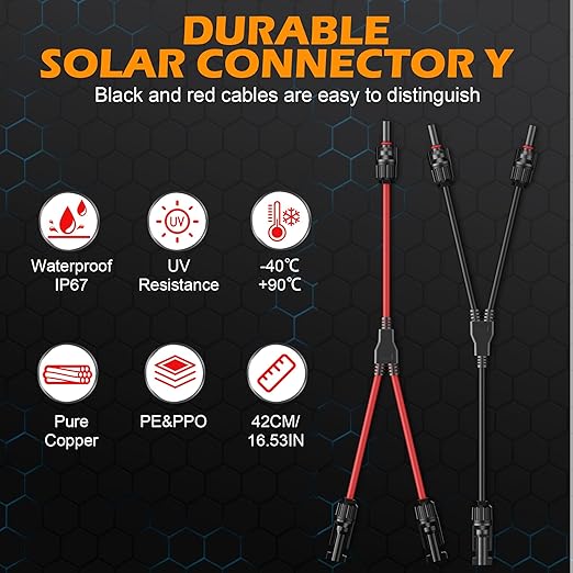 SolarCable SolarExtension Cable,Solar Panel Extension Cable with Female and Male Connectors (Y42CM-2SETS)