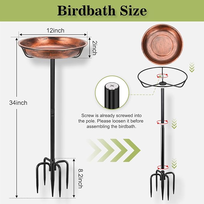 Gtongoko Metal Bird Bath for Outside Heavy Duty, 33 Inch Bird Feeder Birdbaths for Outdoors, Garden Bird Bath Bowl with 5-prongs Base