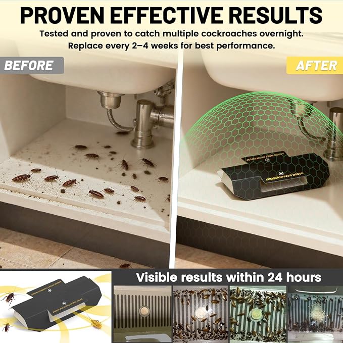 Cockroach Traps Indoor – Non-Toxic Odorless Roach Glue Traps, Strong Sticky Roach Traps for Kitchen, Cabinets & Bathroom, 20 Pack