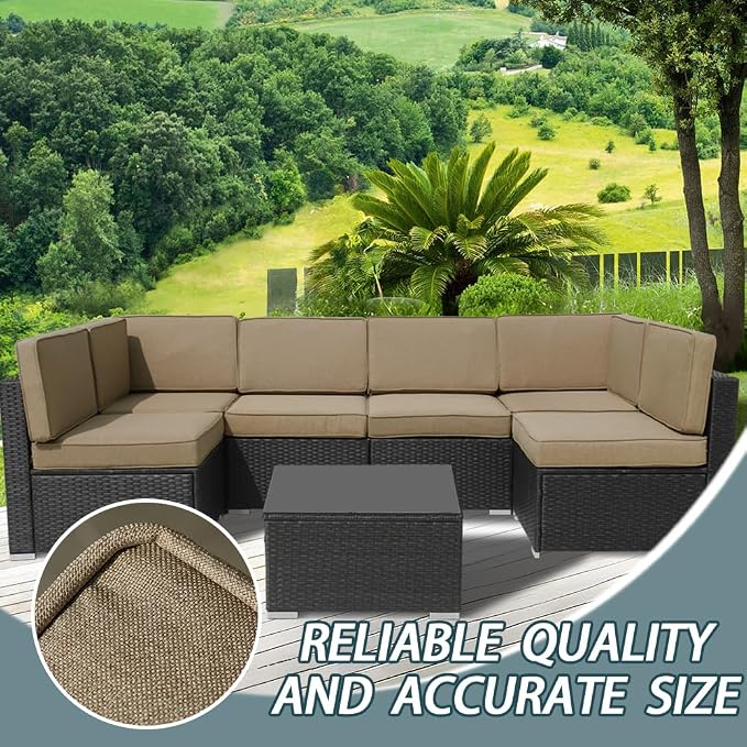 14Pcs Outdoor Cushion Covers Replacement Washable w/Zipper for 6-Seaters Sofa Patio Slipcovers Set Seat and Back Covers Only-25.6x25.6x3.9inch