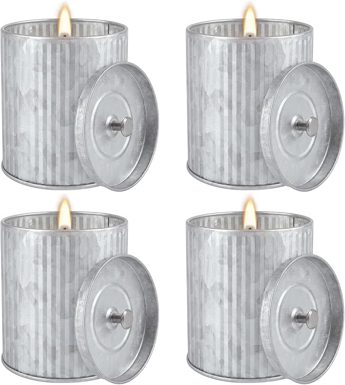 4Packs Citronella Candles Outdoor Indoor,Natural Soy Wax Scented Candles,Long Lasting Burning for Home Gardon Patio Balcony,Summer Gift,Silver 4oz