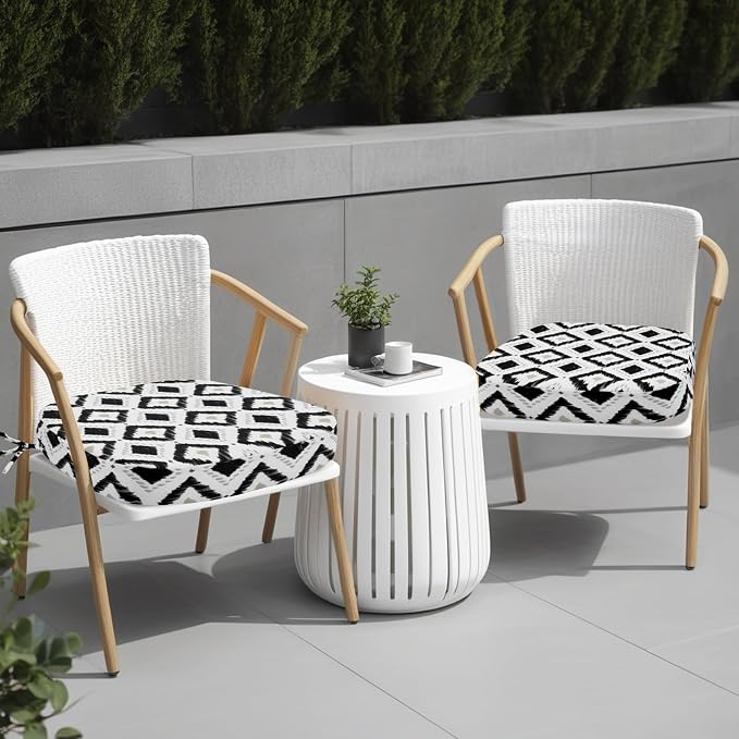idee-home Outdoor Chair Cushions Set of 4, 17" x 17" x 3" Thick D-Shaped Patio Furniture Outdoor Seat Cushions Waterproof with Ties, Dining Pads
