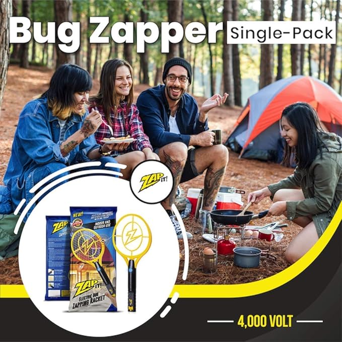ZAP IT! Bug Zapper Rechargeable Bug Zapper Racket W/Blue Light Attractant, 4,000 Volt, USB Charging Cable