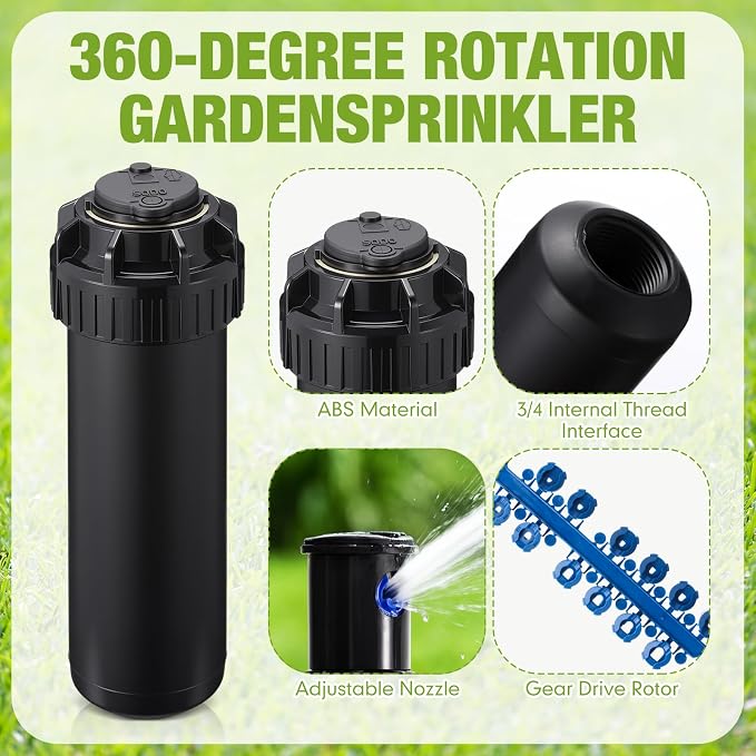 2 Pack Sprinkler Heads with Screwdriver Set, 5000 Gear Drive In-Ground Rotor Heads,3/4 Inch Pop-Up Lawn Garden Irrigation Sprinkler System, 25° to 360° Pattern, 25-50ft Spray Distance