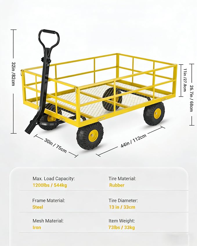 GarveeLife Heavy Duty Steel Garden Cart 1200 LBS Capacity 3 in 1 Pullable Garden Wagon with 13 in Wheels for Gardening Soil, Tools, and Plant Transport