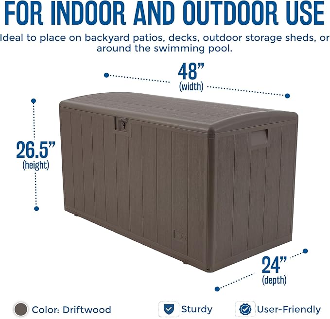 Plastic Development Group Outdoor Storage Deck Box, Standard Close, 105 Gallon, Driftwood