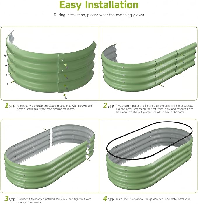 2PCS 4x2x1 FT Oval Metal Raised Garden Bed Kit, Elevated Garden Planter Box Outdoor, Trough Planter for Outdoor Plants, Flower, Vegetables, Fruit, Herbs (Green)