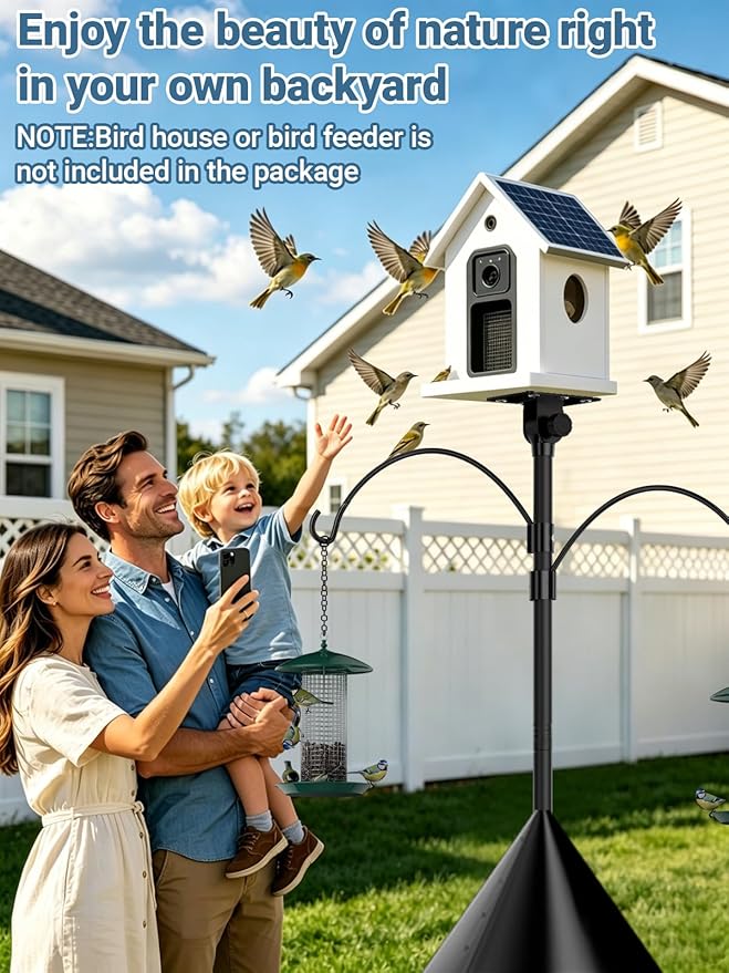 92 inch Bird Feeder Pole Squirrel Proof, Heavy Duty Bird Feeder Stand, Adjustable Tall Bird House Pole with Dual Shepherds Hooks for Backyard&Outdoor Garden Bird Houses, Cameras, Weather Station