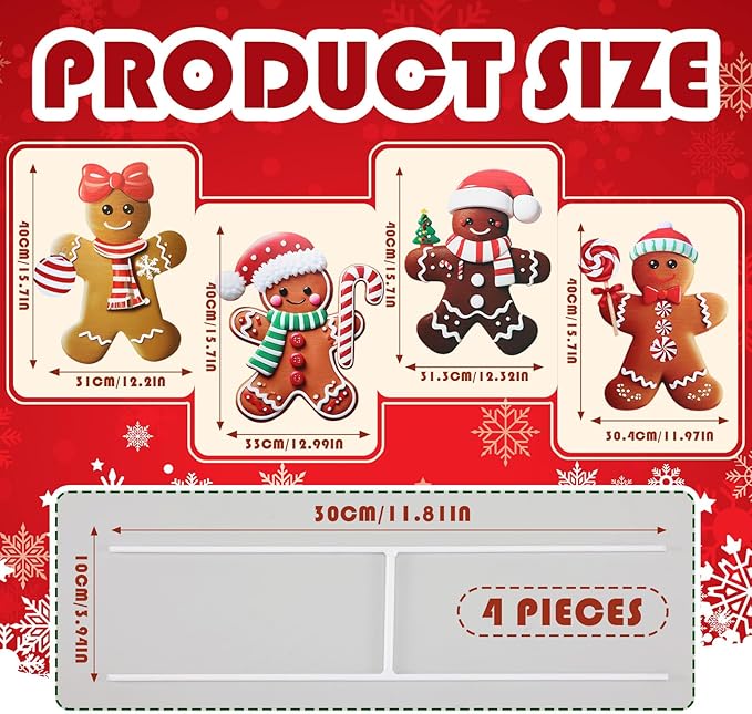 Weysat 4 Pack Christmas Metal Yard Stakes 15.75 Inch Gingerbread Man Yard Sign Stake Christmas Decorations Outdoor for Outside Xmas Gingerbread Decorations for Garden Lawn Pathway Party Decor