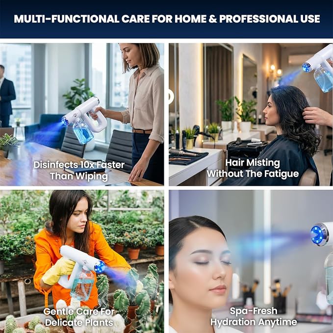 Professional K12 Nano Spray Gun, Multipurpose Face Mist Sprayer, ULV Fogger Machine Disinfectant Spray & Barber Mist Sprayer, Portable & Rechargeable Disinfecting Alcohol Spray Bottle for Sanitizing