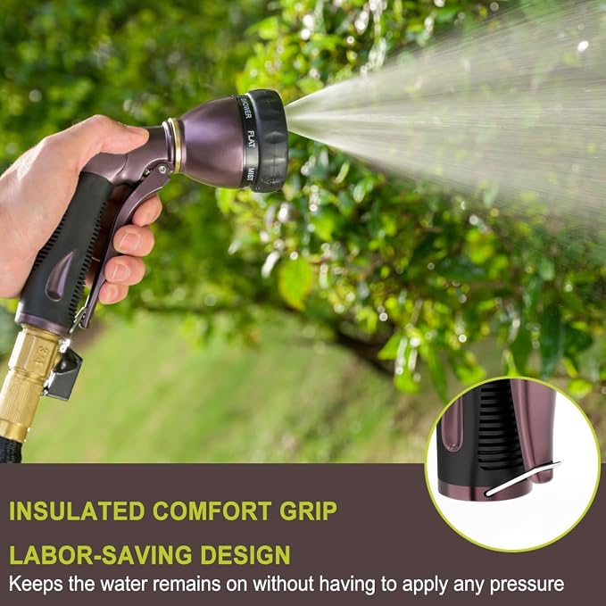 FANHAO Heavy Duty Garden Hose Nozzle + 100% Metal Thumb Control Water Hose Sprayer