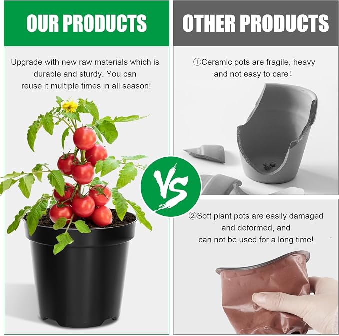 RooTrimmer 40 Pack 4 Inch Plant Nursery Pots with Mesh Pad, Sturdy Plastic Flower Planter Pots with Drainage Holes, Seed Starter Pots for Planting Seedings Cuttings Succulents Indoor Ourdoor, Black