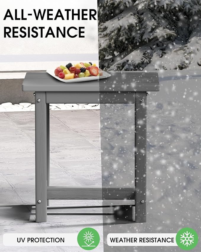 Outdoor Side Table – 17" HDPE Adirondack Side Table,Sturdy Small Outdoor Tables, Weather-Resistant & Easy Assembly Patio End Tables for Garden, Balcony, Porch & Poolside (Grey)