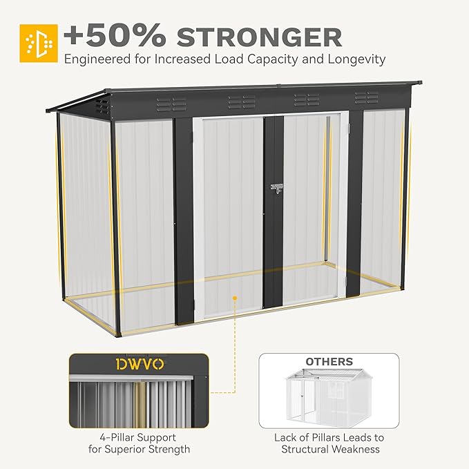 DWVO 8.5x3.5ft Large Outdoor Storage Shed, Metal Tool Sheds, Heavy Duty Tool Storage with Lockable Doors & Air Vent for Backyard Patio Lawn to Store Bikes, Tools, Lawnmowers, Dark Gray
