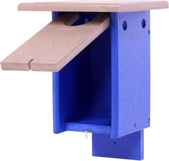 Bluebird House, Post Mount, Amish-Made with 100% Recycled Poly Lumber (Weathered Wood/Blue)