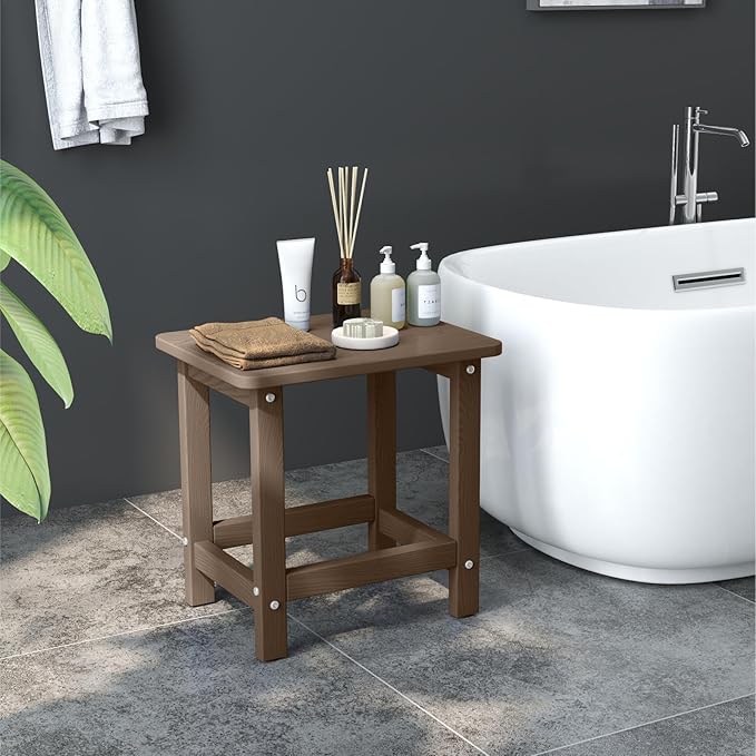 Weatherproof Outdoor Side Table, HDPE Small Outdoor Table for Adirondack, 16.6-Inch Patio Square End Tables for Garden, Backyard, Porch, Deck, Balcony, Poolside (Brown)