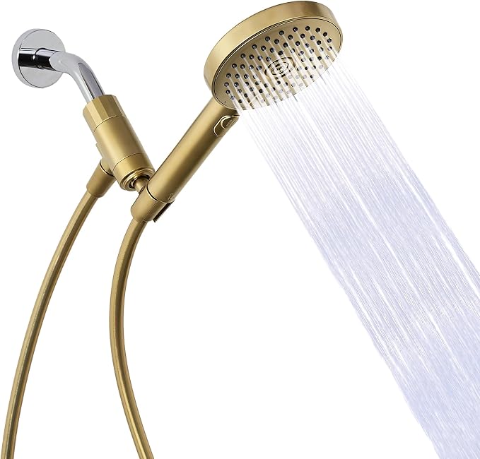 Sproos Handheld Shower Head, High Pressure, 3 Spray Functions Plus Pause, Extra Long 70 Inch Hose, Silicone Nozzles, 7 Colors (Golden Hour)