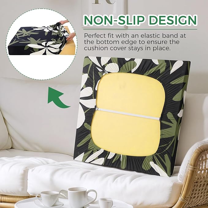 Yalikop 8 Pcs Outdoor Patio Cushion Covers 25 Inch Printed Bohemian Leaf Stretch Patio Couch Cushions Replacement Outdoor Furniture Cushion Cover Sofa Chair Seat Cover Washable Furniture Protector
