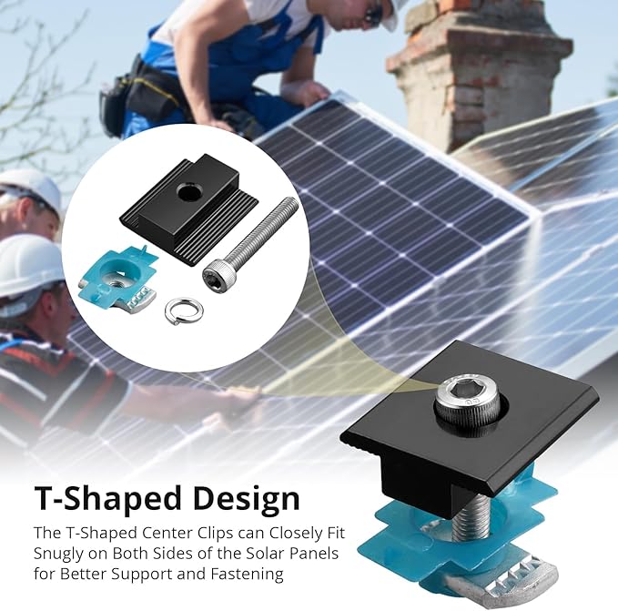 Anbte 10 PCS Solar Panel Mounting Brackets for Unistrut, Aluminium 35mm 6 x T-Shaped Mid Clamps + 4 x End Clamps, Solar Panel Mounting Kit for Metal, Tin, Flat, Sheet Roofs, RV, Black