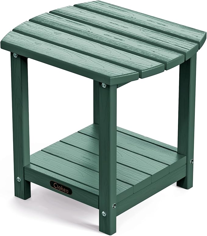 Ciokea Adirondack Outdoor Side Table, 2-Tier Sturdy Patio End Table Weather Resistant, Morden Side Table for Patio, Pool, Porch, Green