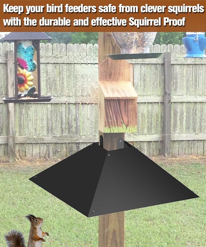Queension Metal Squirrel Baffle for 4x4 Post, 17 Inch Squirrel Proof Baffles for Bird Feeder Poles, Outdoor Guard for Wooden Pole to Deter Raccoons from Bird Houses, 1 Pack