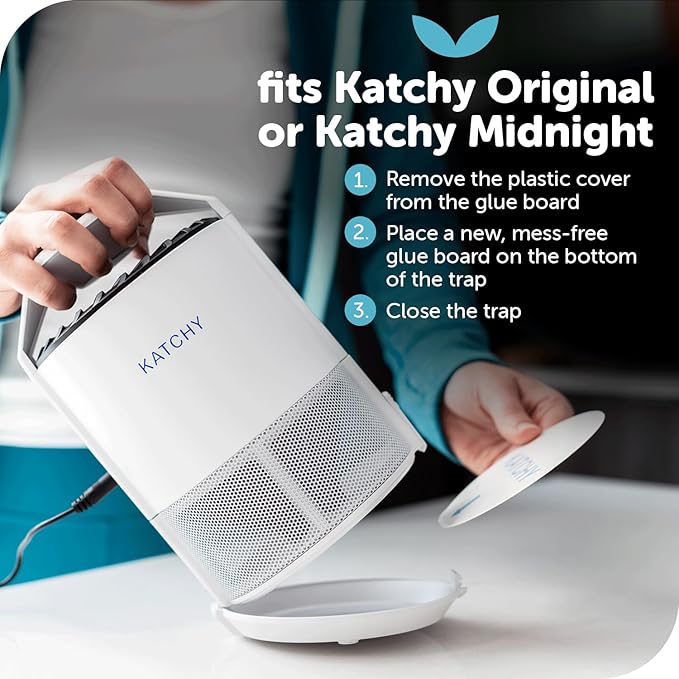 Katchy Original and Midnight Glue Board Refills (4 Pack) – Catcher & Killer for Mosquito, Gnat, Moth & Fruit Fly – Indoor Flying Insect Trap Glue Board Refills – Non-Zapper Traps for Buzz-Free Home