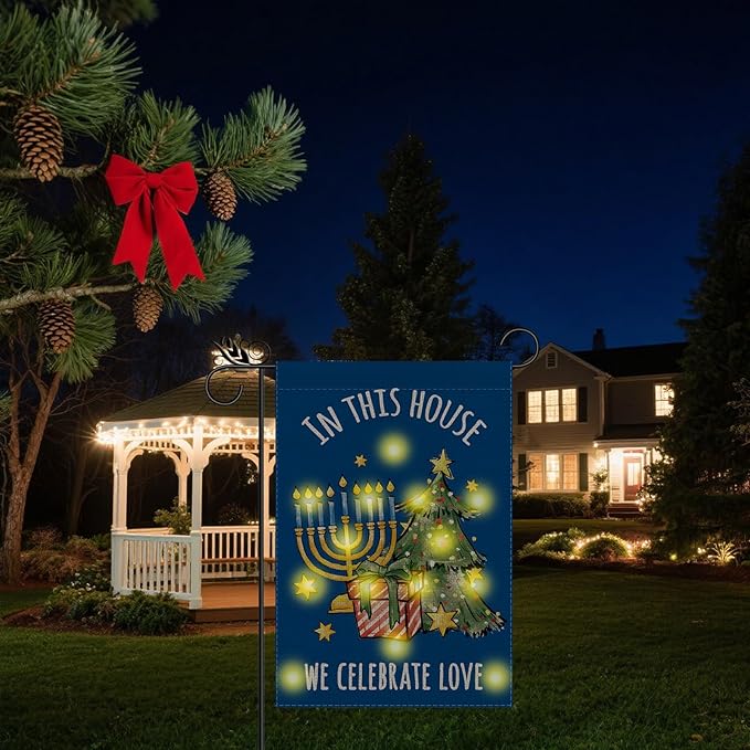 Hanukkah Garden Flag - Led Hanukkah Decorations for Outside, Merry Christmas Garden Flags Double-Sided Flag for Seasonal Christmas Winter Farmhouse Yard Lawn Decoration Gifts 12x18 inches