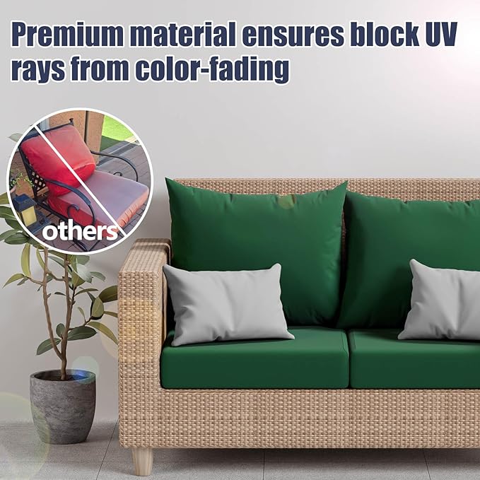 14Pcs Patio Stretch Cushion Covers, Outdoor Couch & Sofa Replacement Slipcovers for Patio Furniture Cushion Covers, Washable Reusable Furniture Protector, Square Large, Dark Green