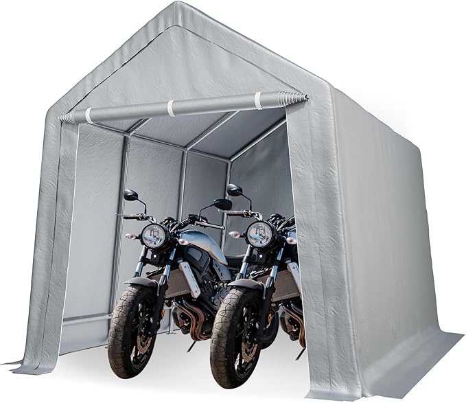 Portable Shed Outdoor Storage Shelter 10x15 FT, Heavy Duty Storage Shed Waterproof Storage Tent Tarp Sheds with Roll-up Zipper Door for Motorcycle, Bike, Garden Tool, All Metal Frame, Grey