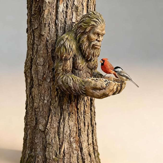 Forest Guardian Bird Feeder Sculpture - Waterproof Tree-Mounted Resin Face, Outdoor Garden Yard Art Decor for Backyard Wildlife Attracting Birds