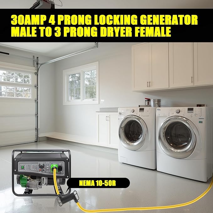 Tellegloww Generator to Dryer Adapter Cord Compatible with NEMA L14-30P to 10-50R 30Amp 4 Prong Locking Male to 3 Prong Female Adapter Generator Dryer Power Cord, 10 AWG STW, 1FT, ETL Listed