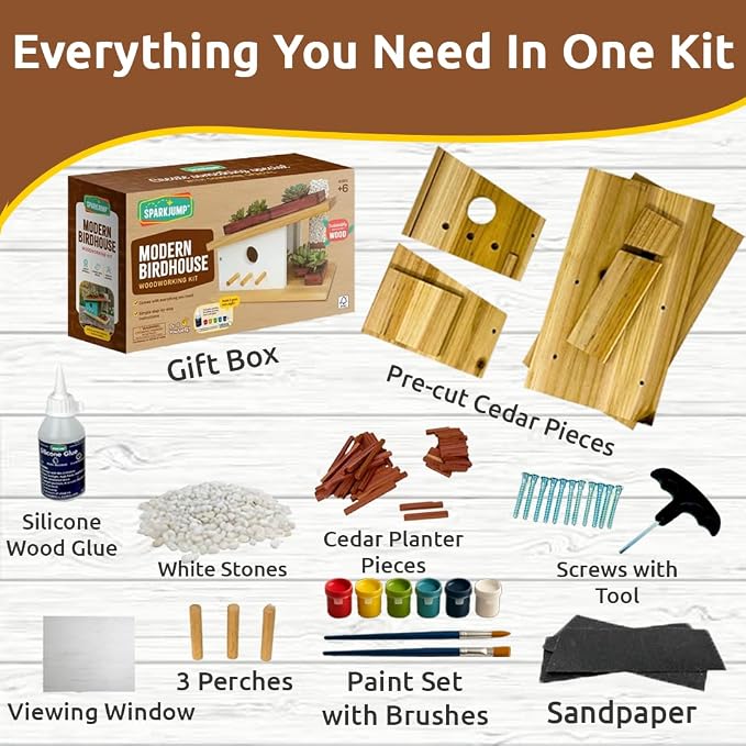 SparkJump DIY Birdhouse Craft Bundle – Cottage & Modern Birdhouse Kits, Build-Your-Own Outdoor Birdhouses, Creative Woodworking Project for Kids & Adults