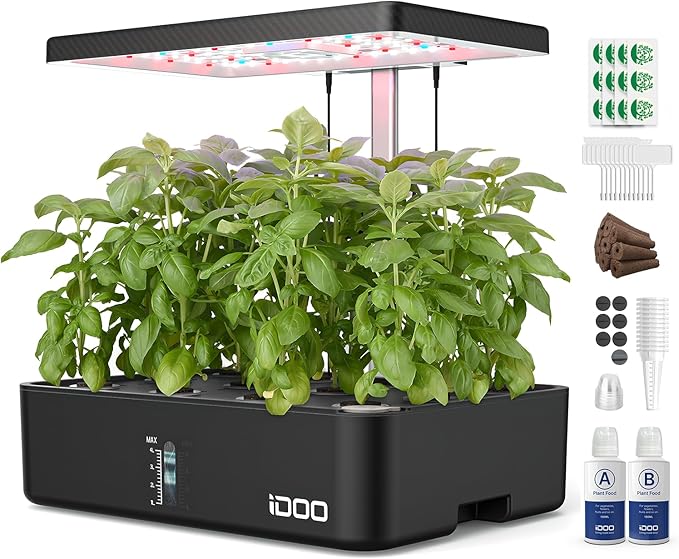 iDOO Mothers Day Gifts, Hydroponics Growing System Kit 12Pods, Indoor Herb Garden, with LED Grow Light, Built-in Fan, Auto-Timer, Adjustable Height Up to 11.3", for Home School Office, Gifts for Women