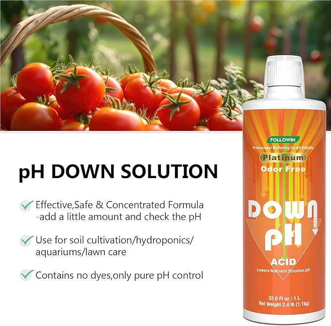 FOLLOWIN pH Down Liquid for Hydroponics,Soil & Aquariums,pH Buffer for pH Stability,33.8 Fl oz