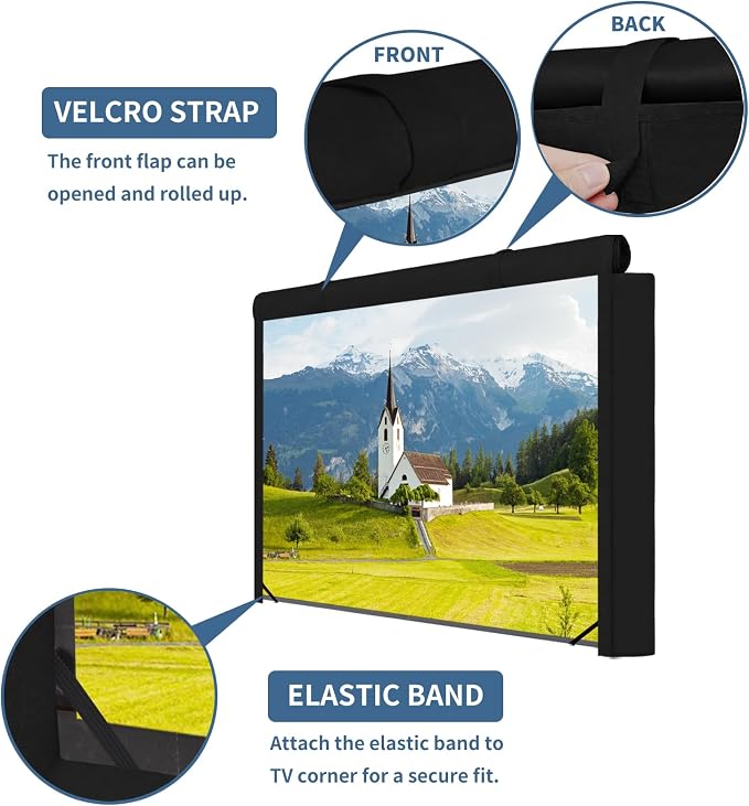 Easy-Going Outdoor TV Cover with Roll Up Front Flat for 65-70 inch, Waterproof and Weatherproof TV Cover for Flat Screen TV, Black