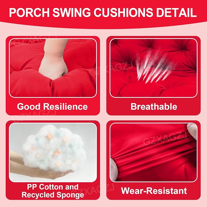 Premium Outdoor Swing Cushions 70x40 inch Waterproof Porch Swing Cushions 2-3 Seater Replacement with Backrest and Ties Swing Cushion for Outdoor Furniture Patio Porch Backyard Garden