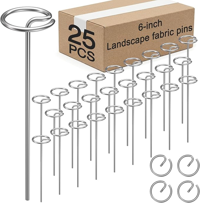 25 Pcs 6-Inch Heavy-Duty Galvanized Landscape Staples – Thickened 8 Gauge Circle Top Pins, Rust-Resistant for Weed Barrier, Landscape Fabric, and Garden Projects