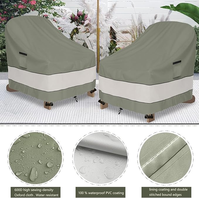 Outdoor Adirondack Chair Cover 2 Pack,Waterproof 100% Patio Chair Covers,30W x 34 D x 36 H inches,Patio Adirondack Chair Cover for Outdoor Chair -Grayish Green
