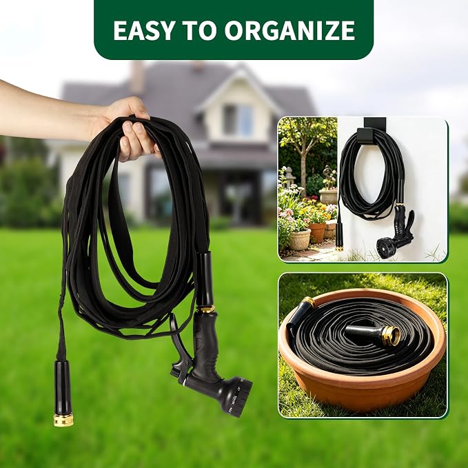 Garden Hose Non-Expanding Water Hose Lightweight, Flexible Garden Hose with 10 Function Nozzle, Kink-Free, Durable, High-Pressure, Abrasion Resistant Hoses for Yard, Garden, Car Wash (100 FT)