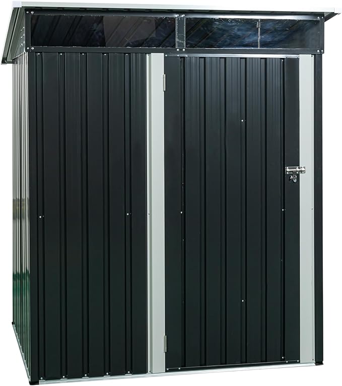 5FT x 3FT Outdoor Storage Shed, Heavy Duty Galvanized Steel Garden Shed with Transparent Roof Panel, Weatherproof Metal Tool Shed with Door & Air Vents for Backyard Patio, Black